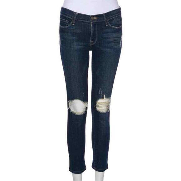 FRAME Dark Wash Destressed‎ Ripped Jeans Size 27 Le Skinny De Jeanne - Picture 2 of 9
